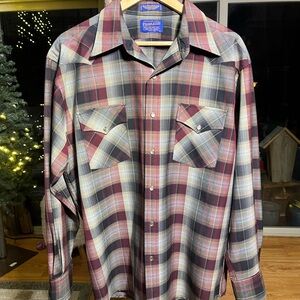 Pendleton Men's Burgundy and Gray Plaid Shirt